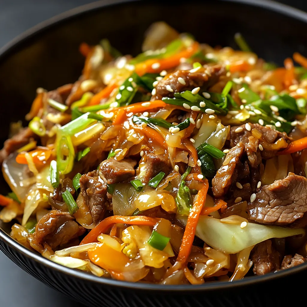 An inviting bowl of egg roll stir fry packed with colorful veggies and aromatic seasonings.