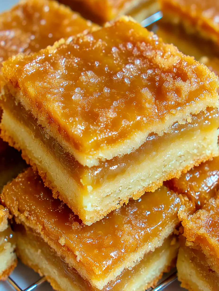 A pile of butter tart bars on a serving plate.