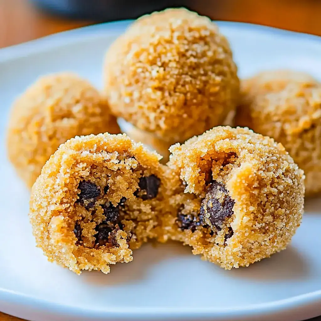 Two crumbly, bite-sized chocolate desserts garnished with chocolate chips sitting on a white plate.