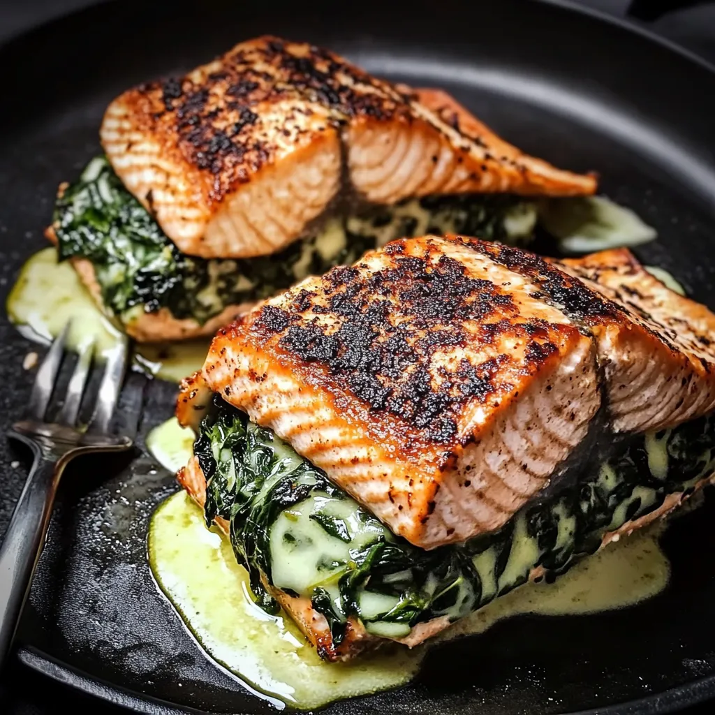 Blackened Salmon with Spinach Filling