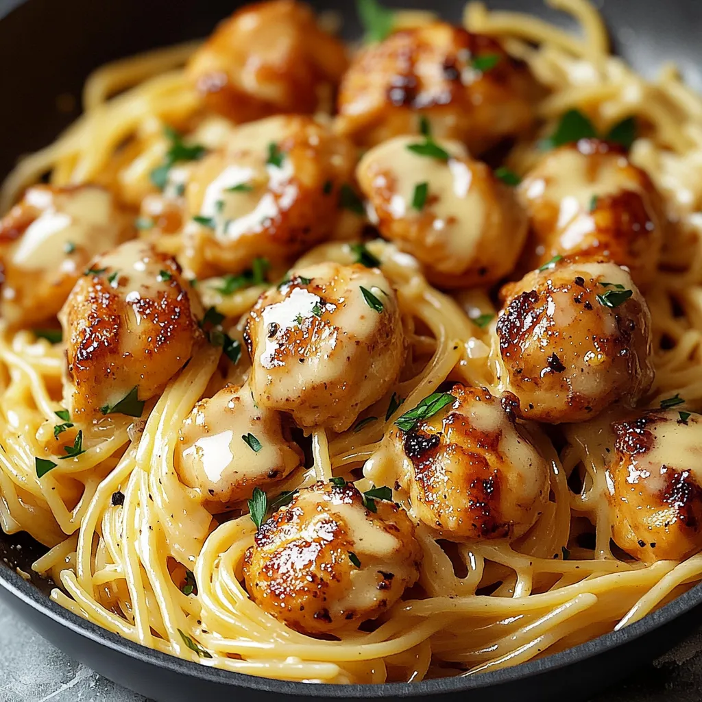 Easy Garlic Butter Chicken Bites with Creamy Parmesan Pasta