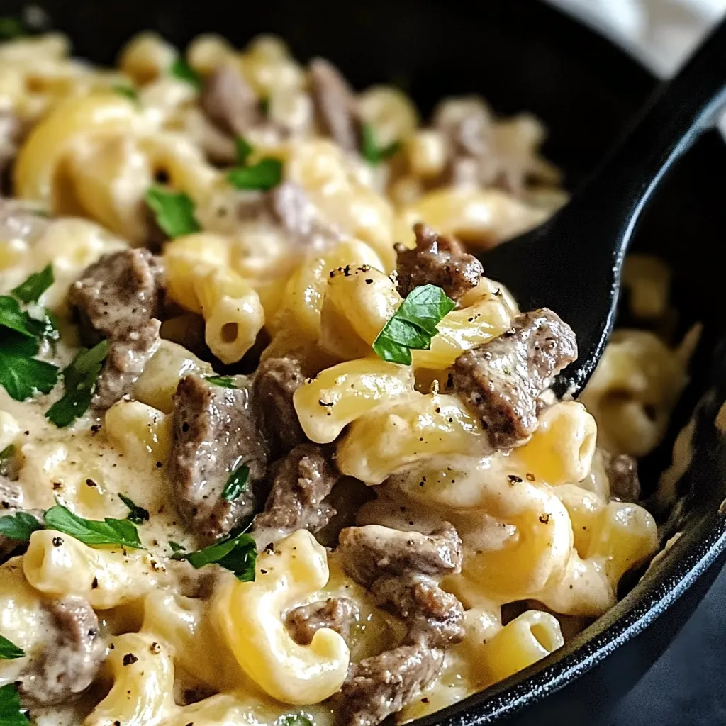 Cheesy Steak Pasta Dish