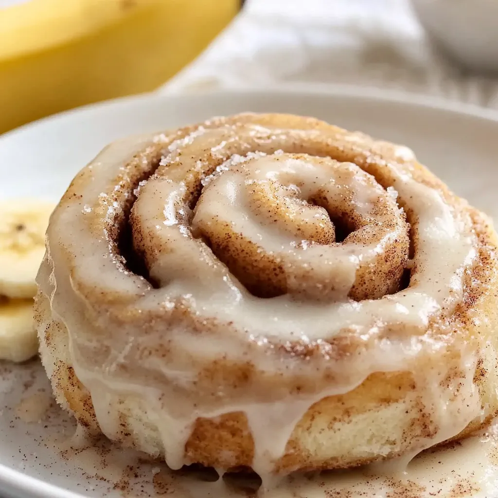 Freshly baked banana bread cinnamon rolls, showcasing a warm, golden-brown exterior and a delightful cinnamon aroma.