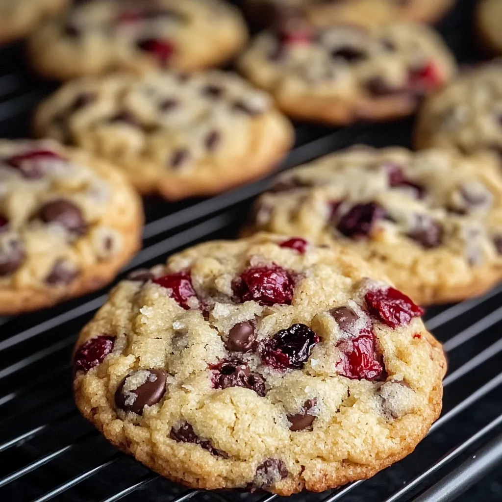 A detailed view of maraschino cherry chocolate chip cookies.