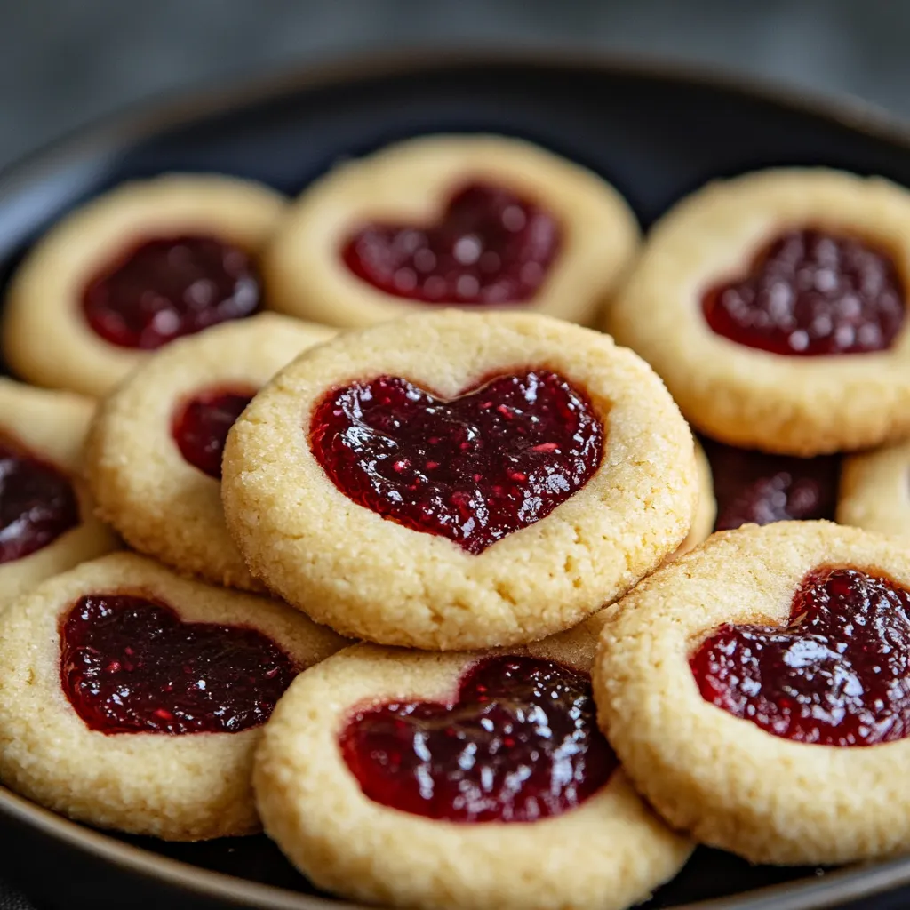 Delicious heart cookies with a luscious raspberry jam filling.