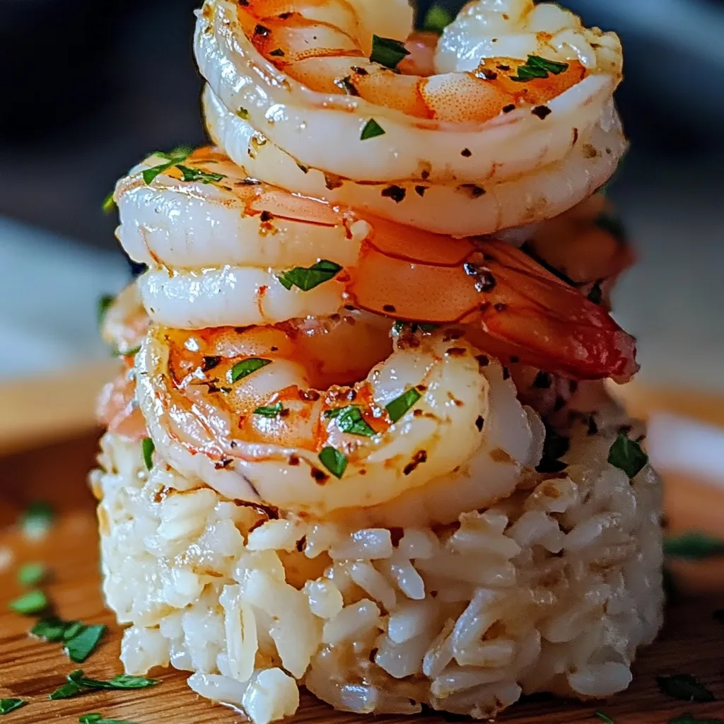 Garlic Butter Shrimp on Jasmine Rice Stack
