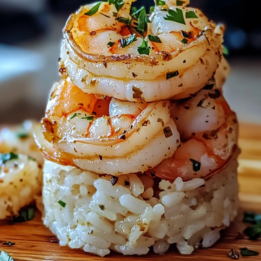 Simple Garlic Butter Shrimp Rice Stack