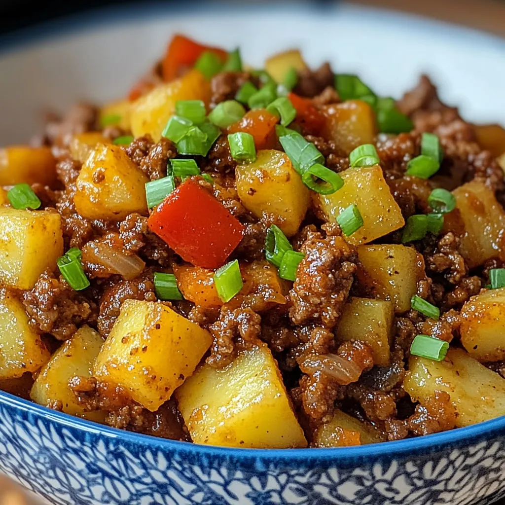 A mouthwatering plate of ground beef and potatoes, showcasing a delightful blend of flavors and textures.