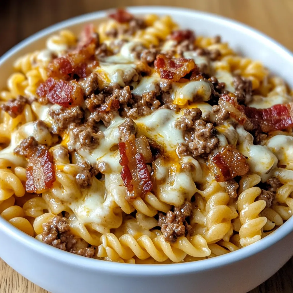 Creamy pasta loaded with bacon and hearty flavors.