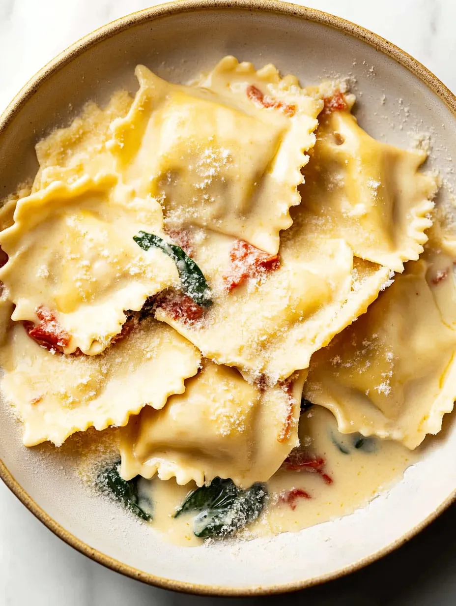 Simple Creamy Tuscan Ravioli Dinner
