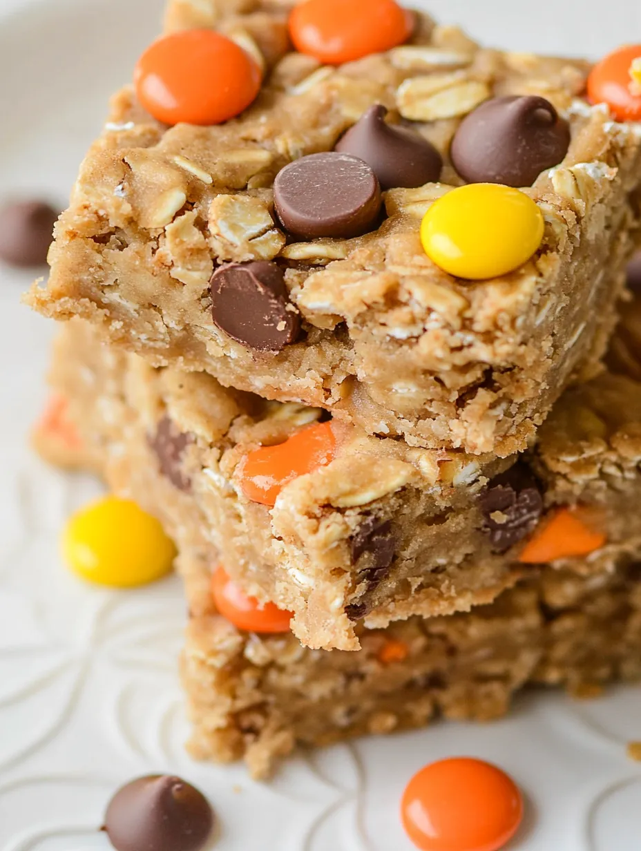 Triple Peanut Butter Monster Cookie Bars (No Flour)