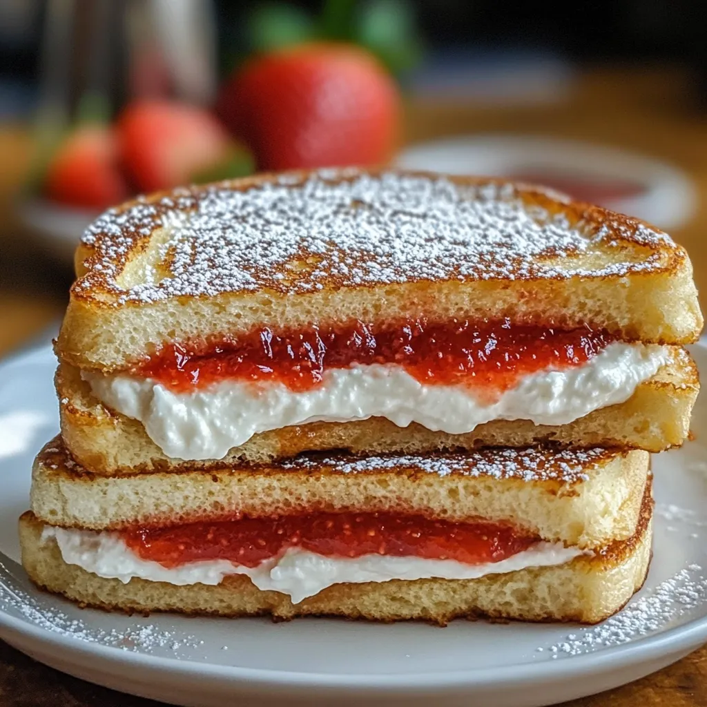 Savory fried strawberry cheesecake sandwich, highlighting a crispy shell and a rich.