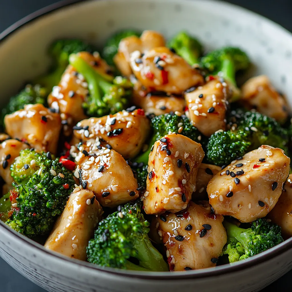 Garlic butter chicken accompanied by fresh broccoli.