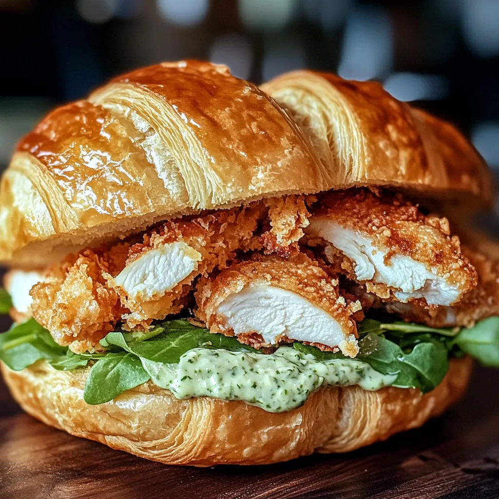 Homemade Chicken Caesar Croissant Sandwich on table