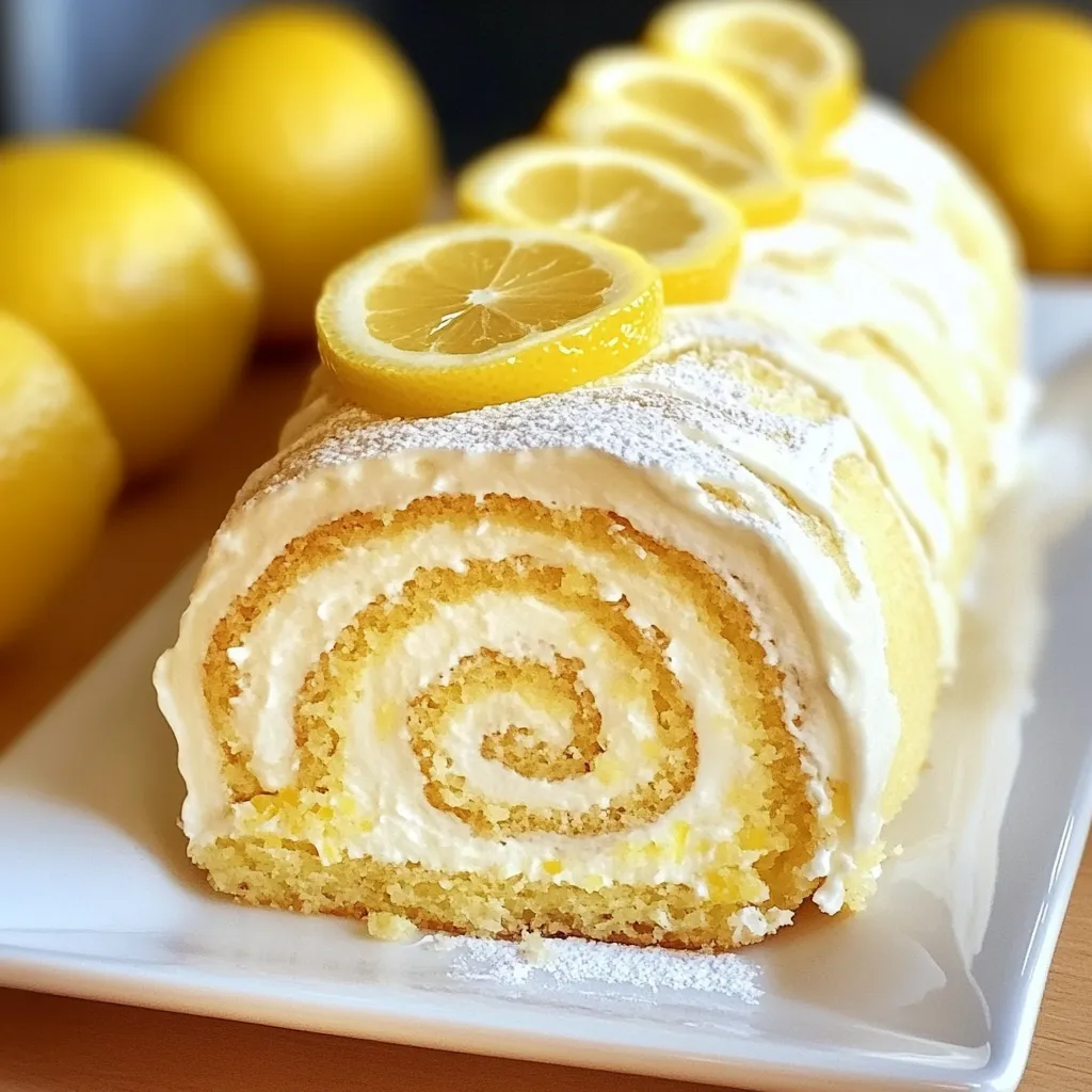 Bright lemon cream roll dessert on a plate