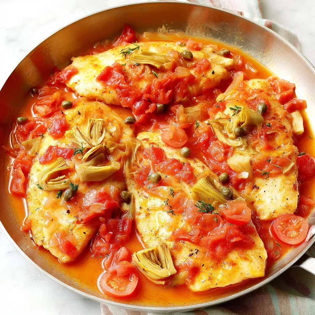 A pan of food with tomatoes and olives.