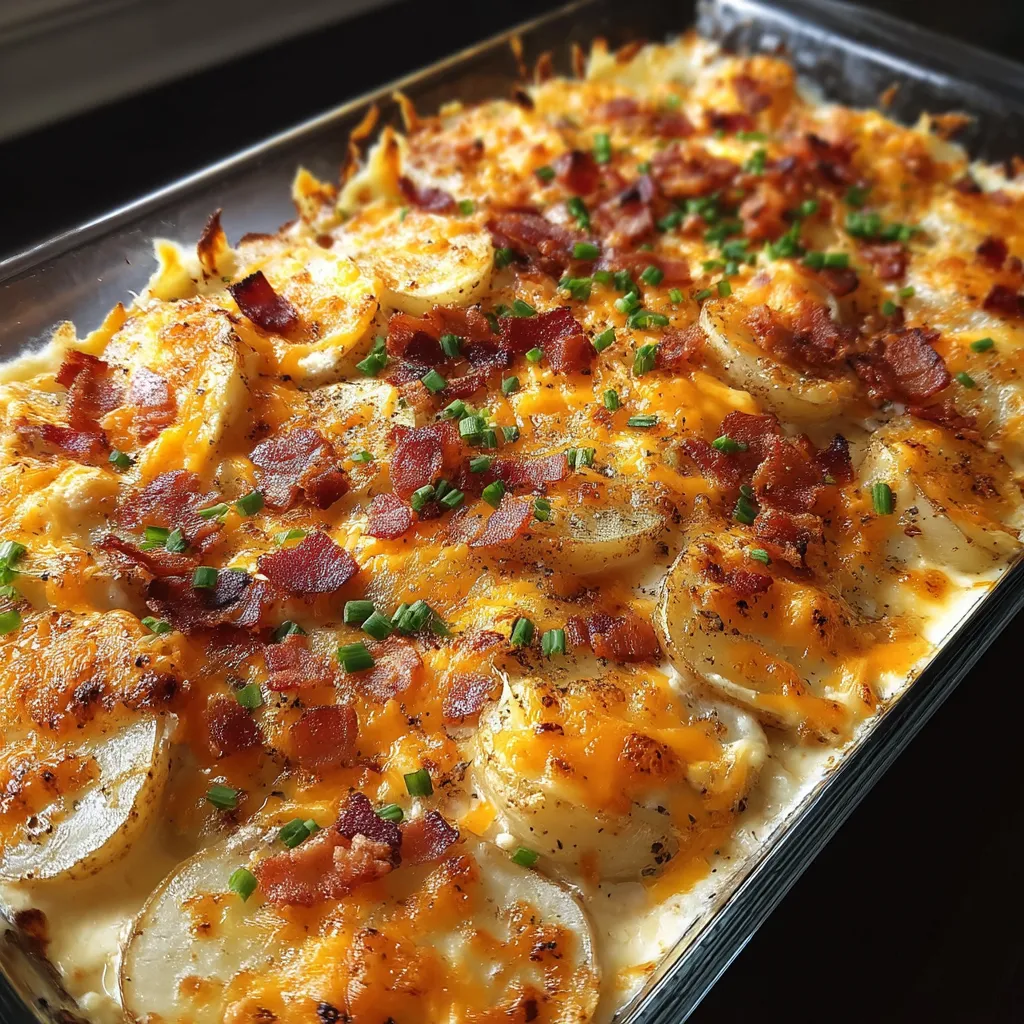 A dish of food with bacon and cheese.