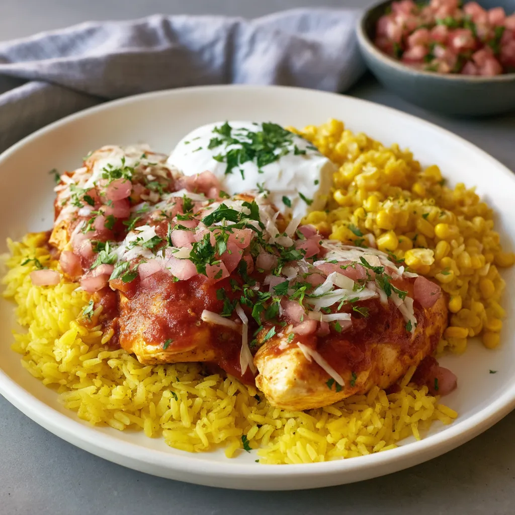 A plate of food with rice and meat.