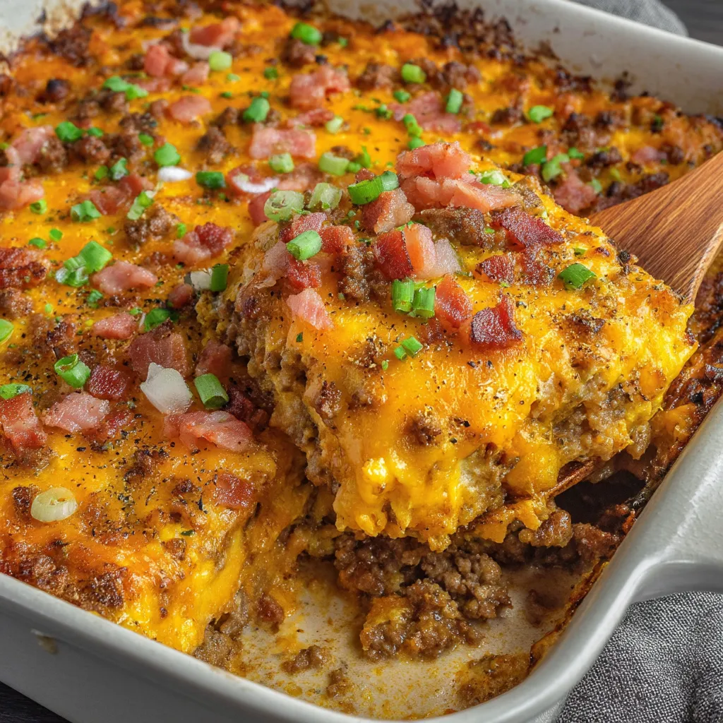 A white bowl with a casserole in it.