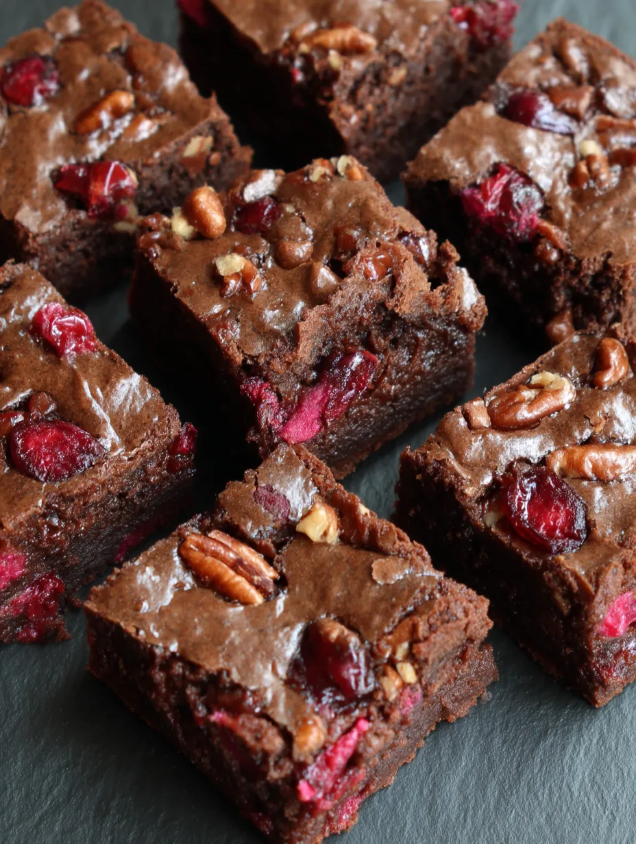 A close up of a chocolate brownie with nuts and berries.