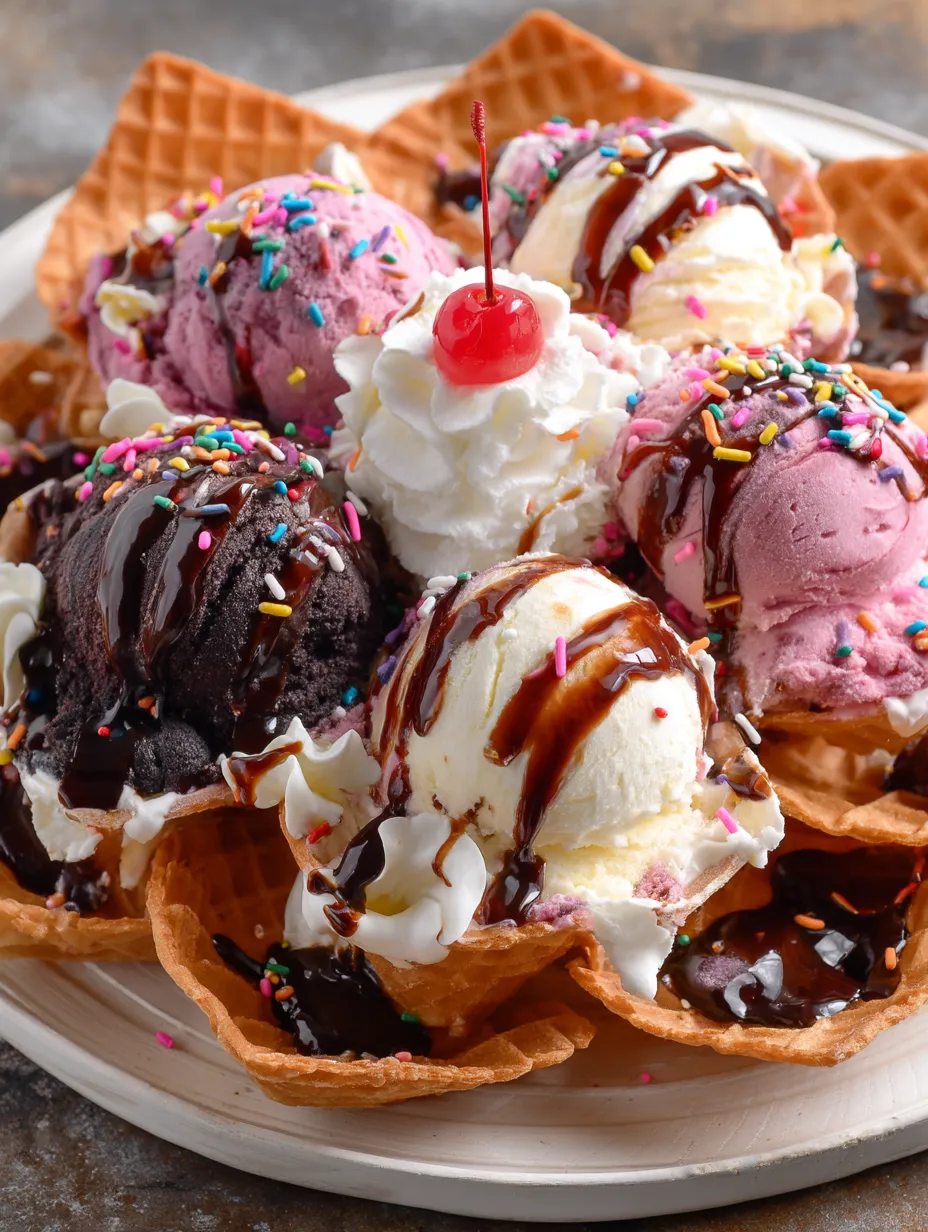 A plate of ice cream with chocolate and vanilla flavors.