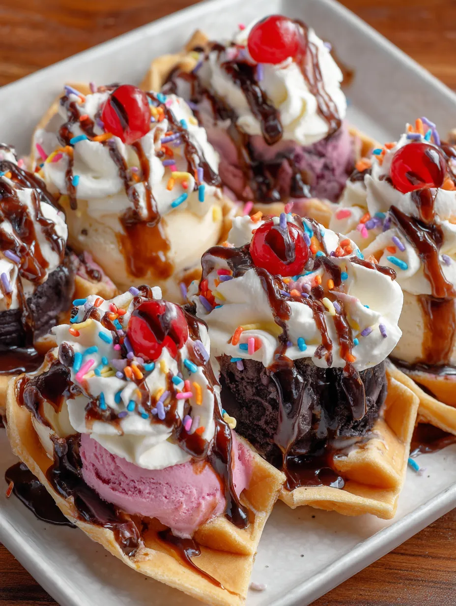 A plate of ice cream with chocolate and sprinkles.