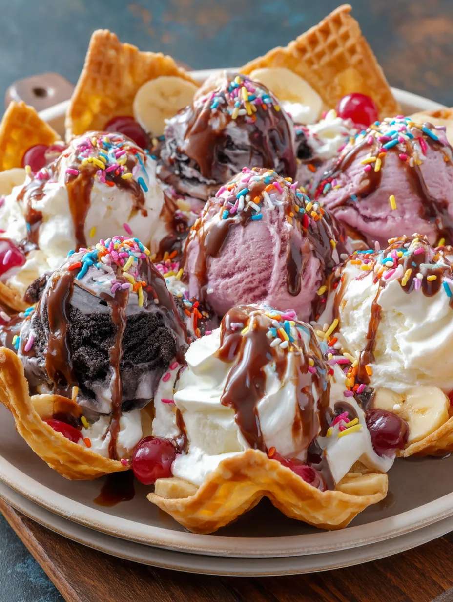 A plate of ice cream with bananas and strawberries.