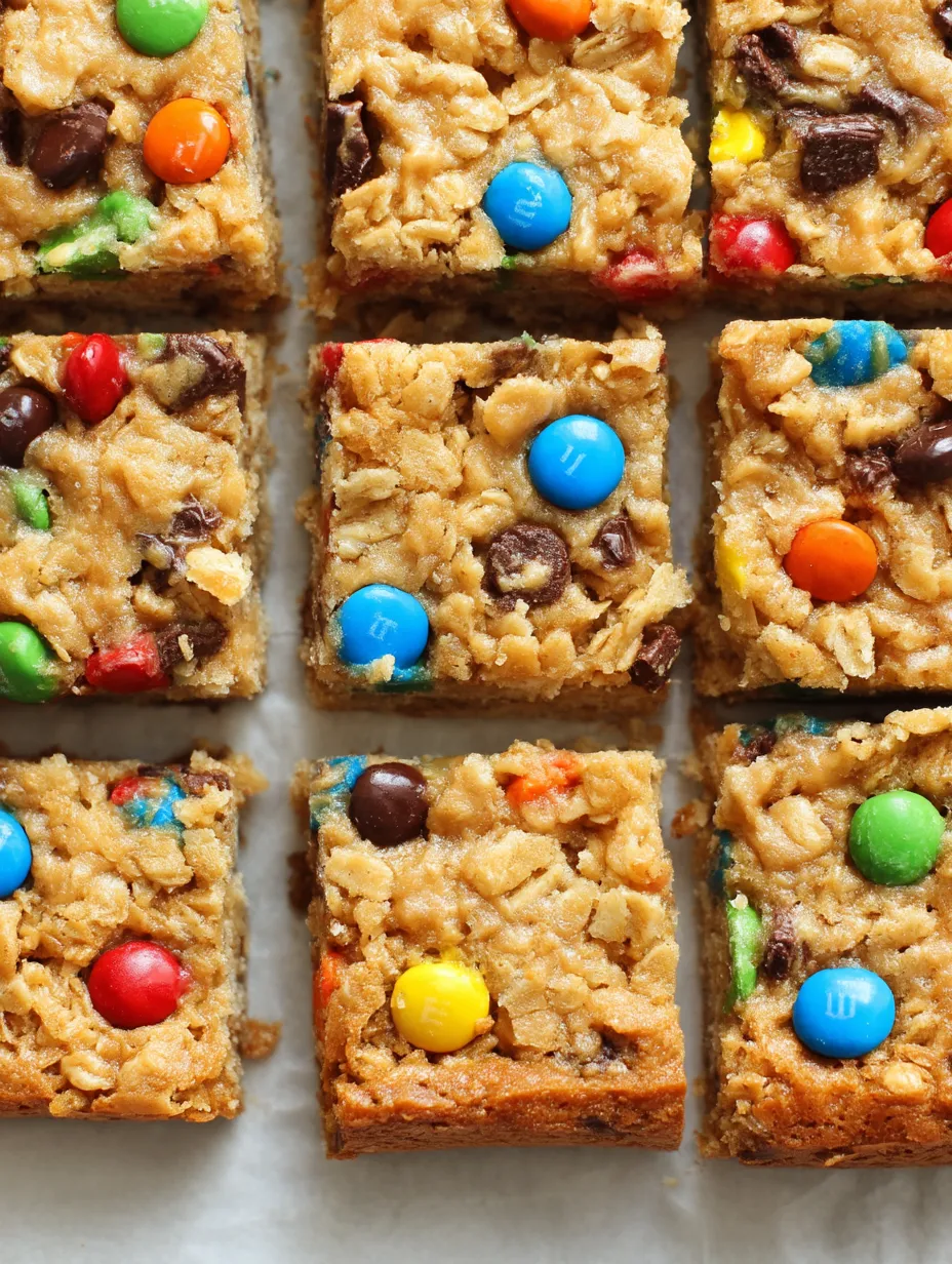 A square of cereal with chocolate chips and M&M's.
