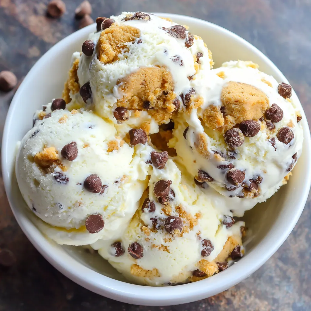 A bowl of ice cream with chocolate chips.