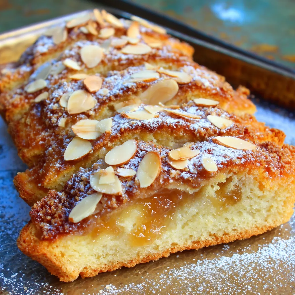 A slice of cake with almonds on top.