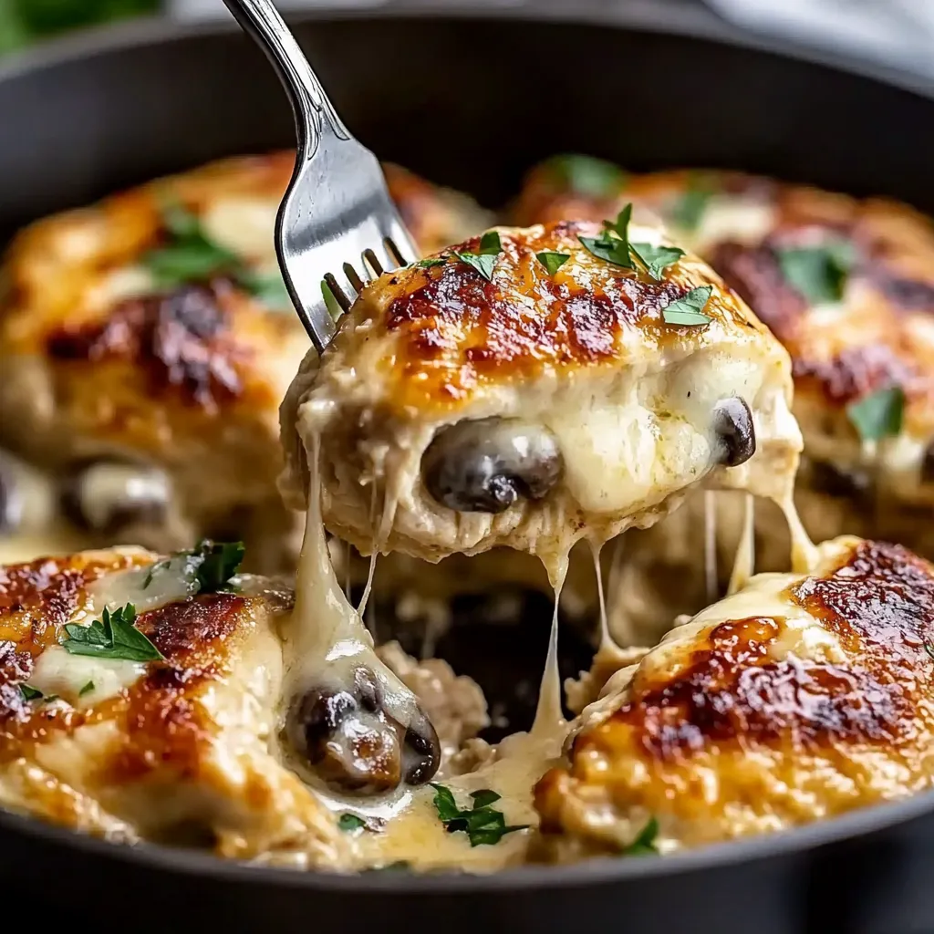 Chicken Stuffed With Garlic Butter Mushrooms and Creamy Parmesan Sauce