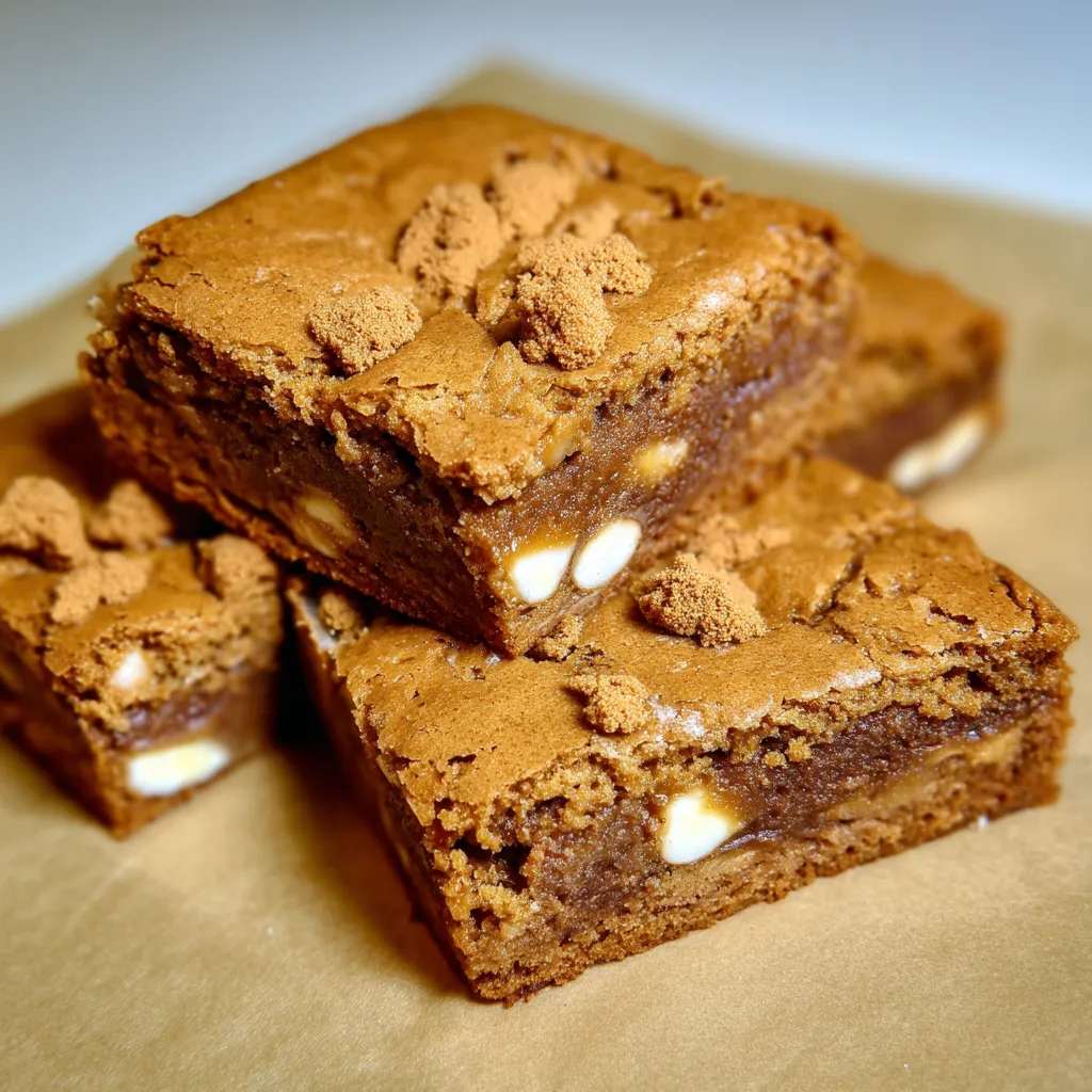 A square of chocolate cake with marshmallows on top.