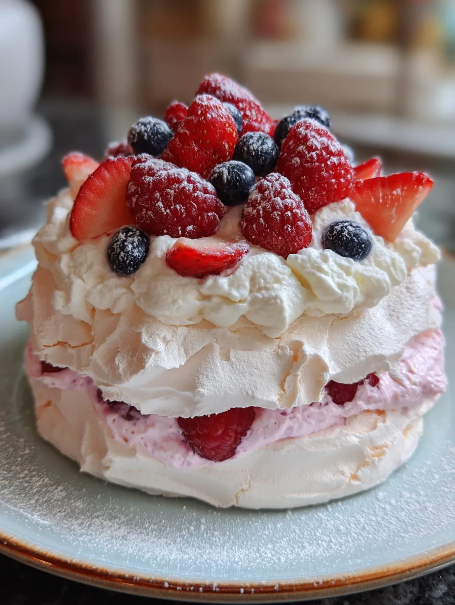 A cake with strawberries and blueberries on top.
