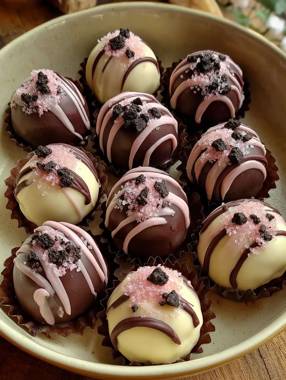 A plate of chocolate and white cake balls.