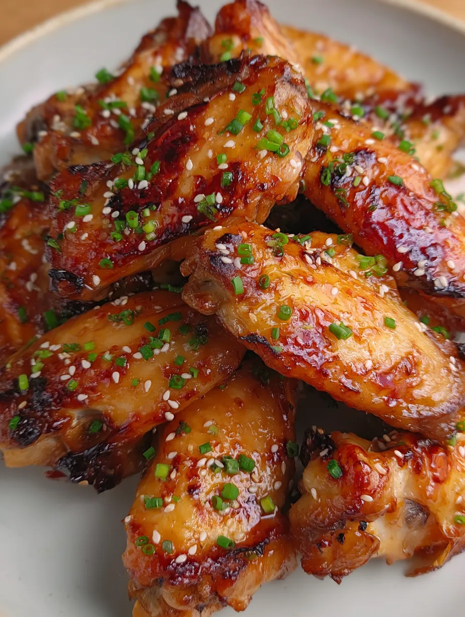 A plate of chicken wings with garnish.
