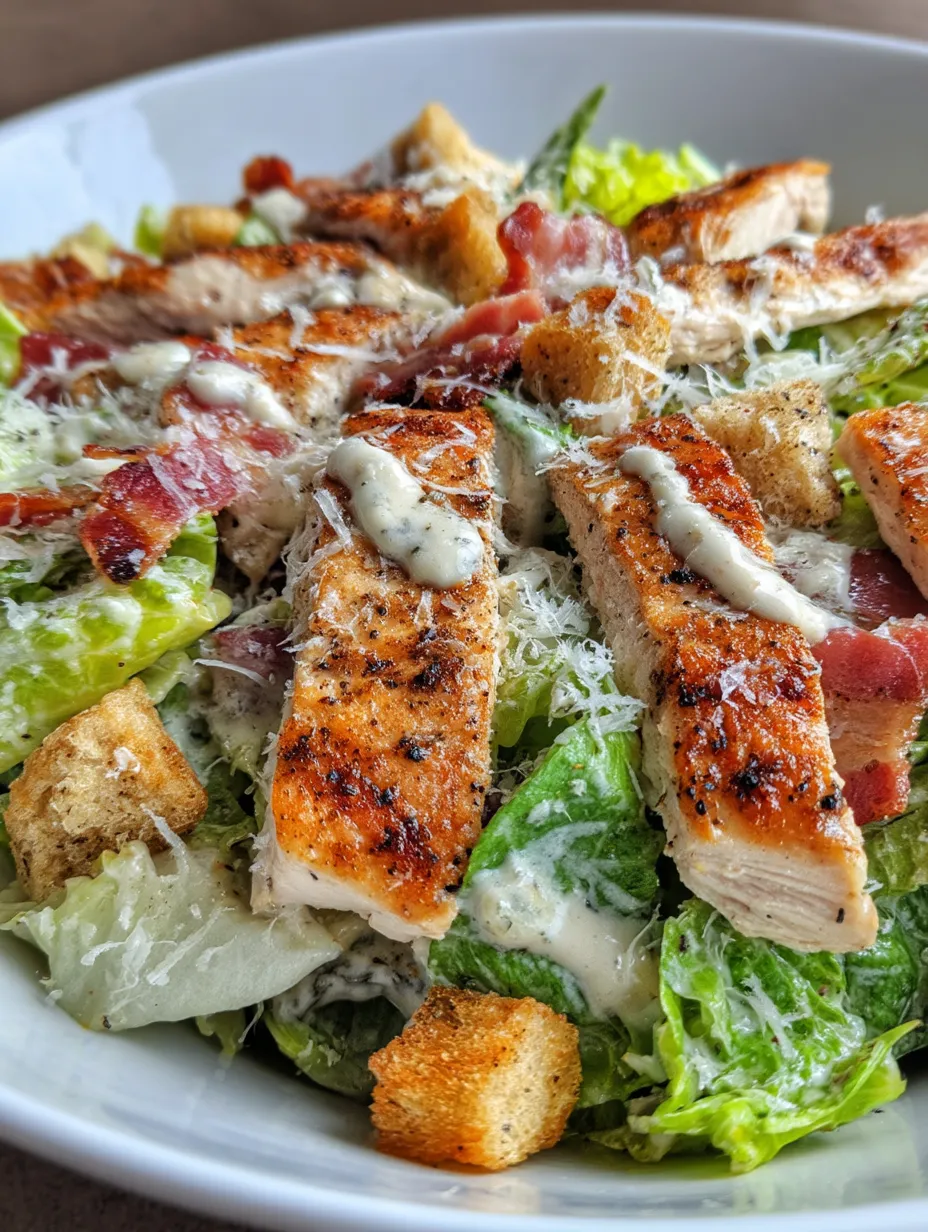 A salad with chicken and bacon.