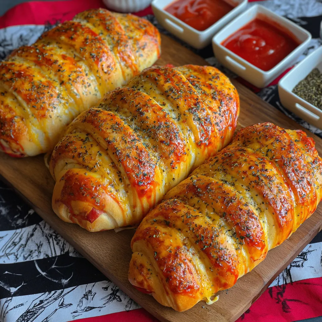 Two pieces of bread with cheese and tomato sauce.