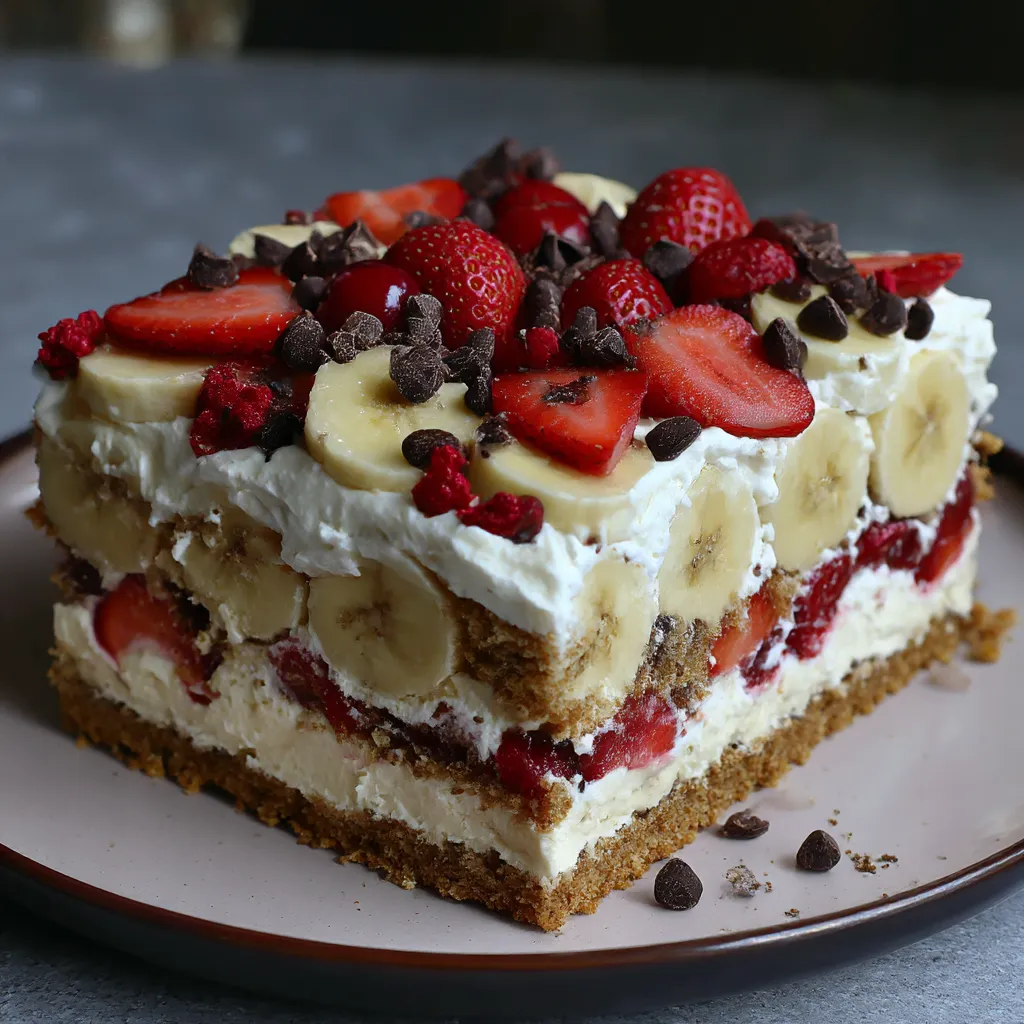 Chilled No-Bake Banana Split Cake Dessert