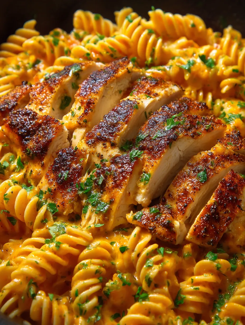 A plate of food with chicken and pasta.