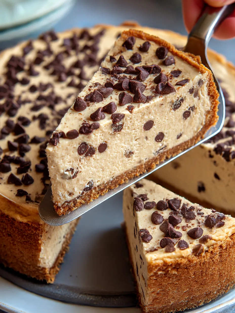 Protein cheesecake slice with chocolate chips on top.