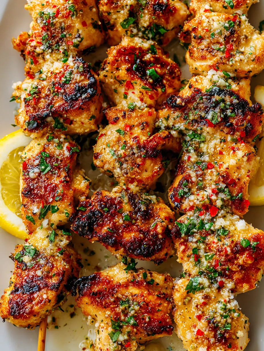 Eine Platte mit grillierten Chicken-Knöcheln, die mit Parmesan und Zitrone garniert sind.