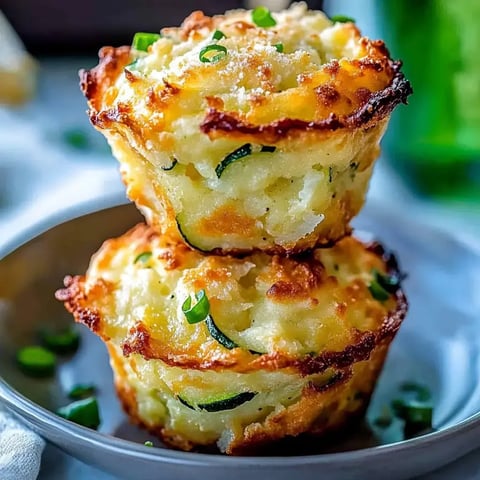 Two stacked zucchini potato bites garnished with chopped green onions.