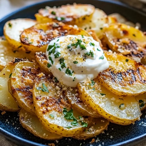 Golden crispy potatoes with a tangy garlic dip for dipping.